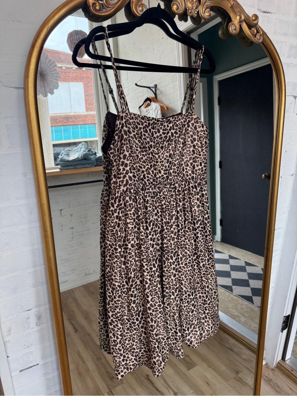 Gilli Leopard Print Sundress in Beige and Black